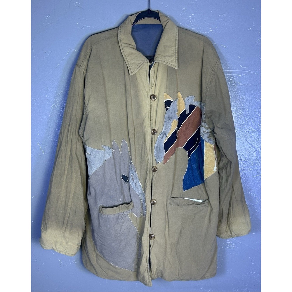 Focus USA reversible Quilted Hand Embroidered Jacket Art To Wear Vintage